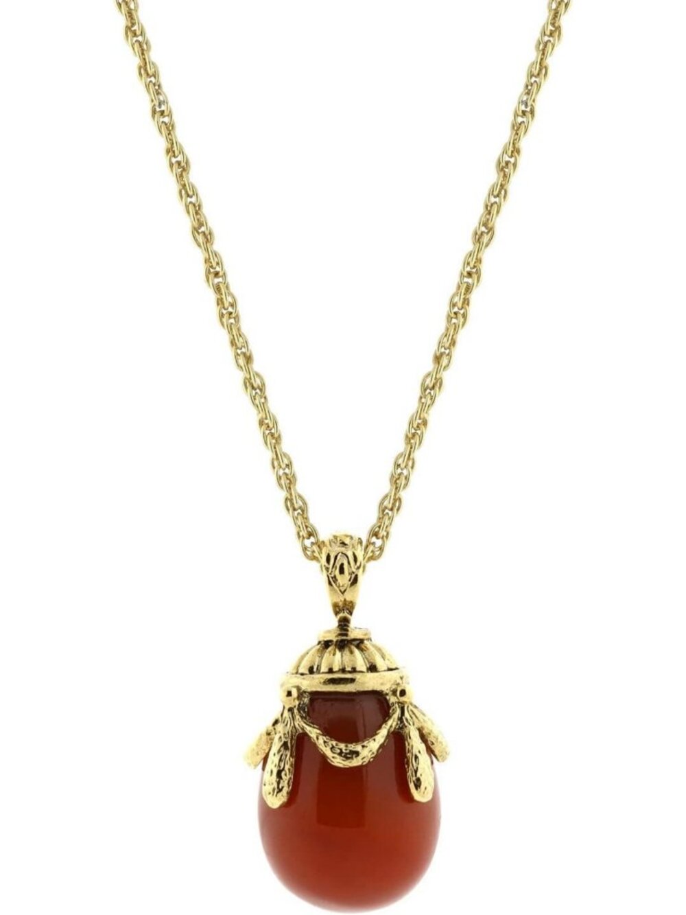30-Inch Semi-Precious Carnelian Egg Pendant Necklace - Vintage-Inspired Gemstone